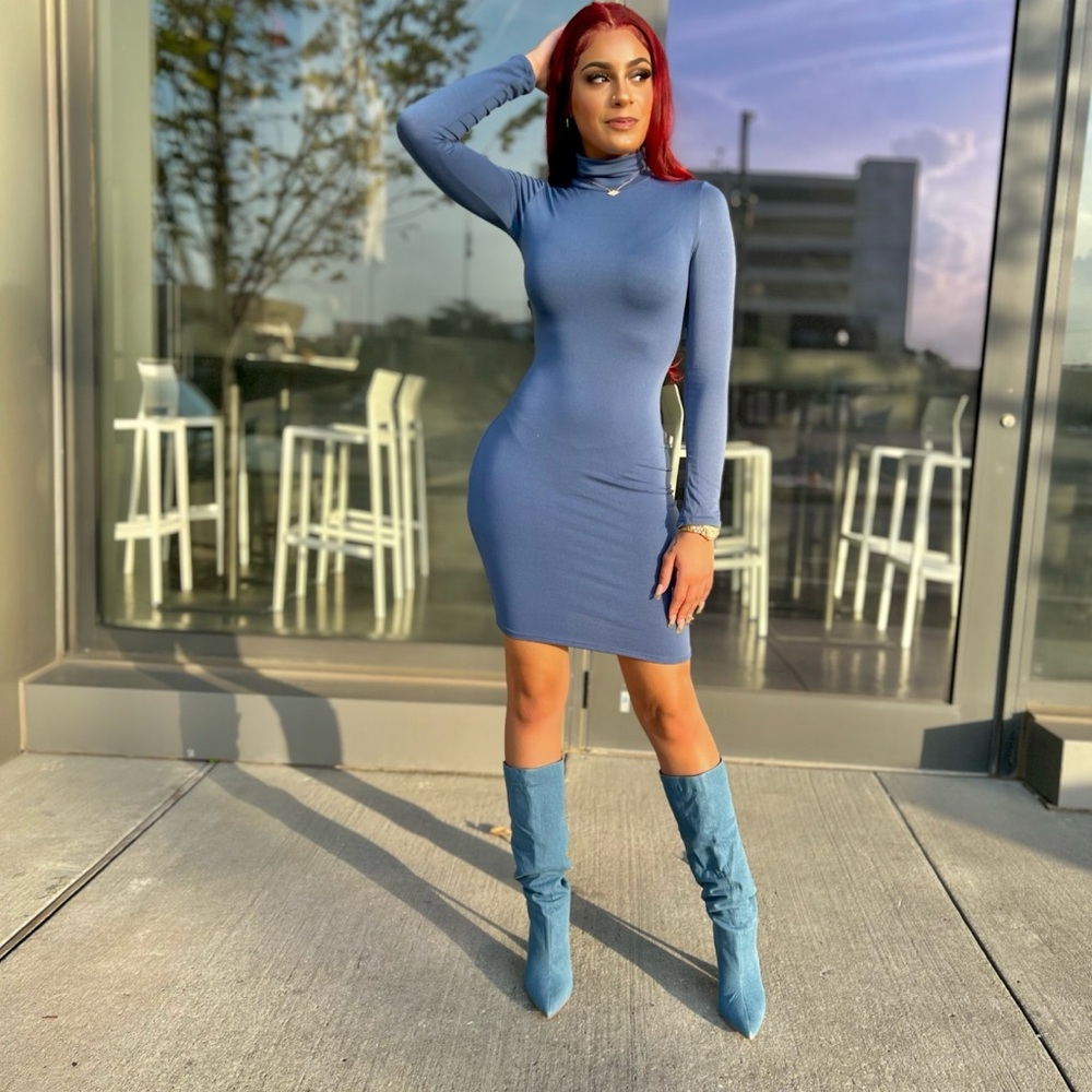 Long Sleeve Bodycon Turtleneck Mini Dress